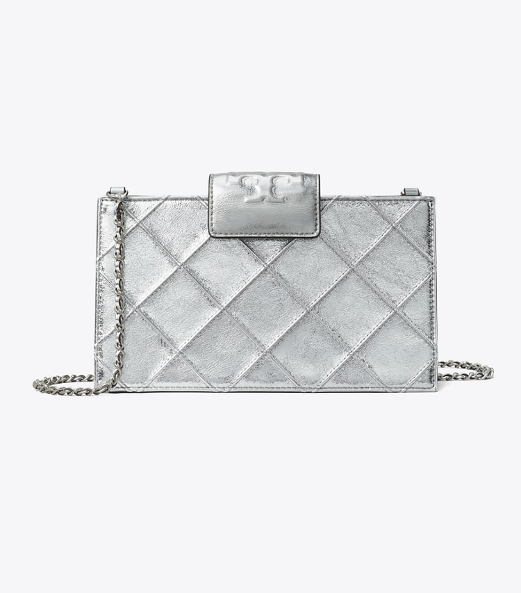 Tory Burch designer mini bags Mini Fleming Metallic Crossbody in Silver front