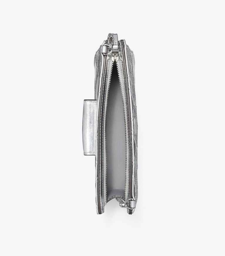 Tory Burch designer mini bags Mini Fleming Metallic Crossbody in Silver angle