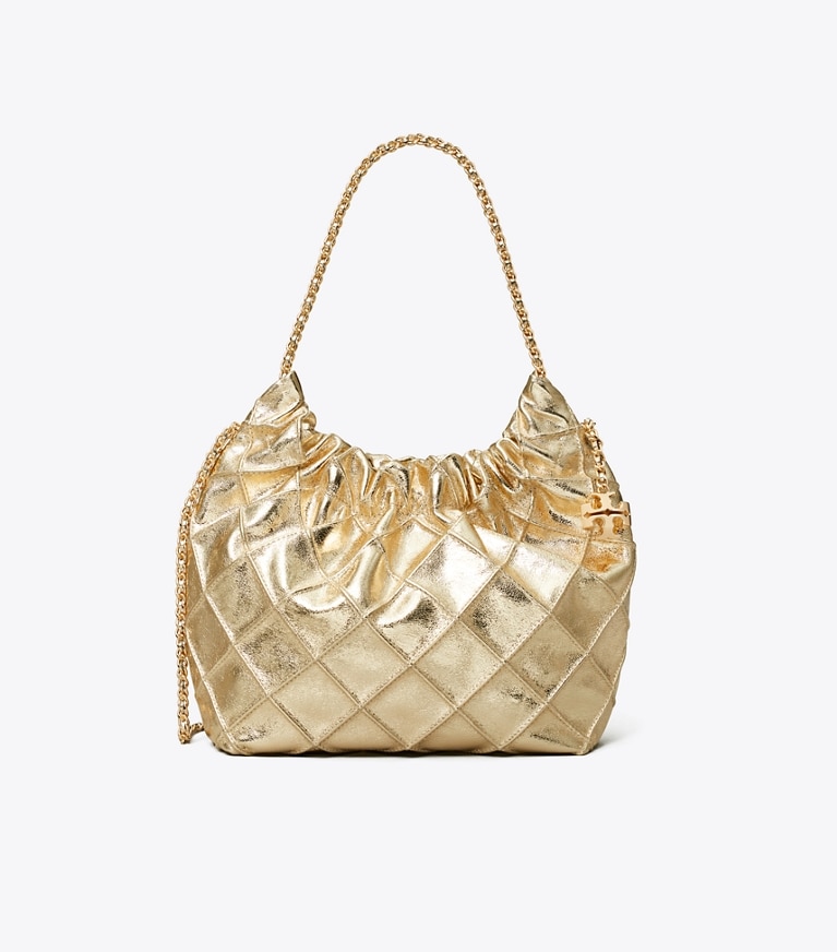 Tory Burch designer crossbody bags Mini Fleming Metallic Hobo Bag in GOLD front