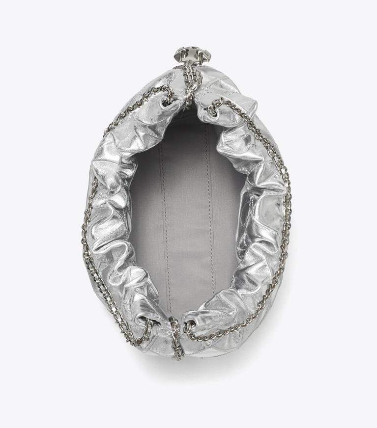 Tory Burch designer crossbody bags Mini Fleming Metallic Hobo Bag in Silver angle