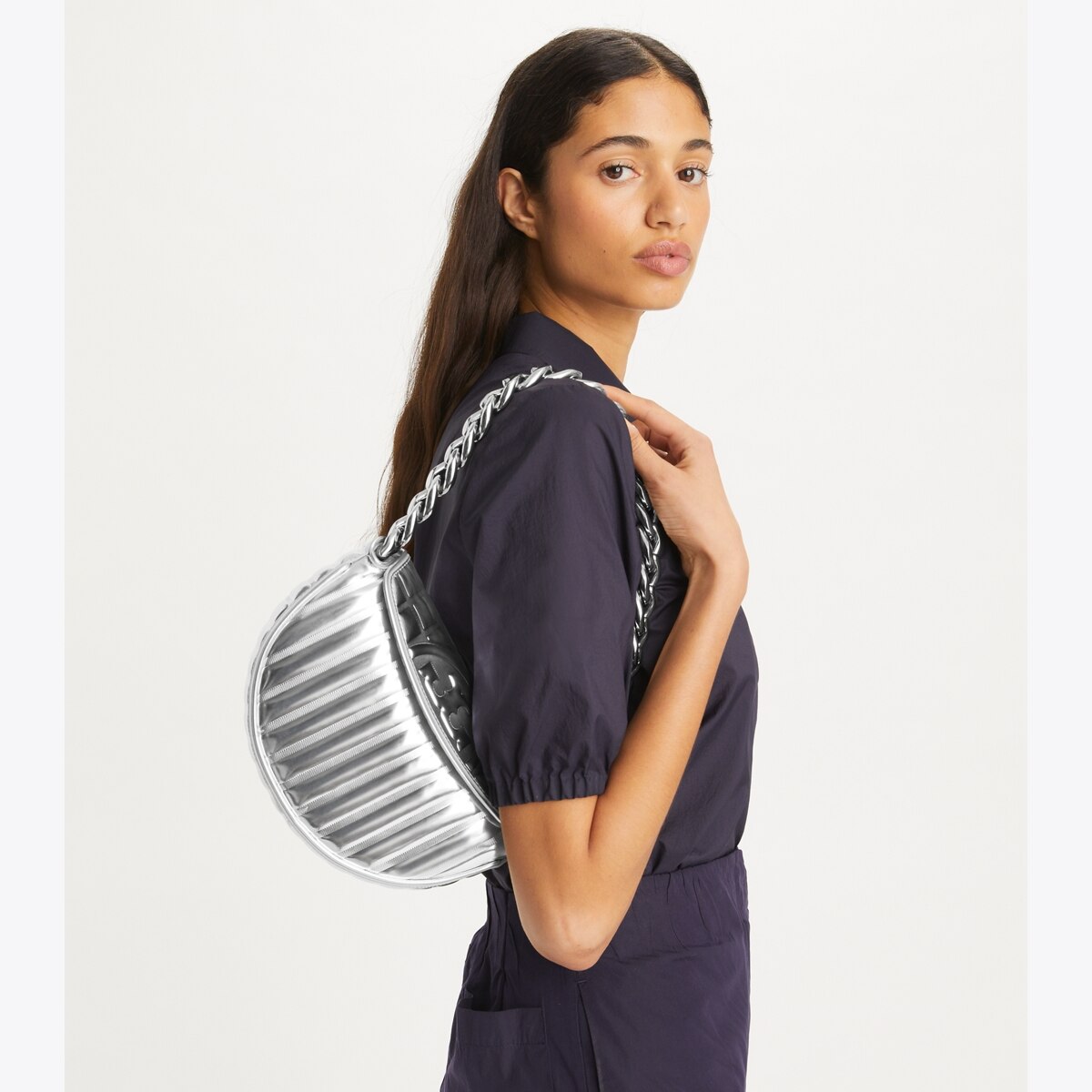 Mini Fleming Metallic Quilt Crescent Bag: Women's Designer