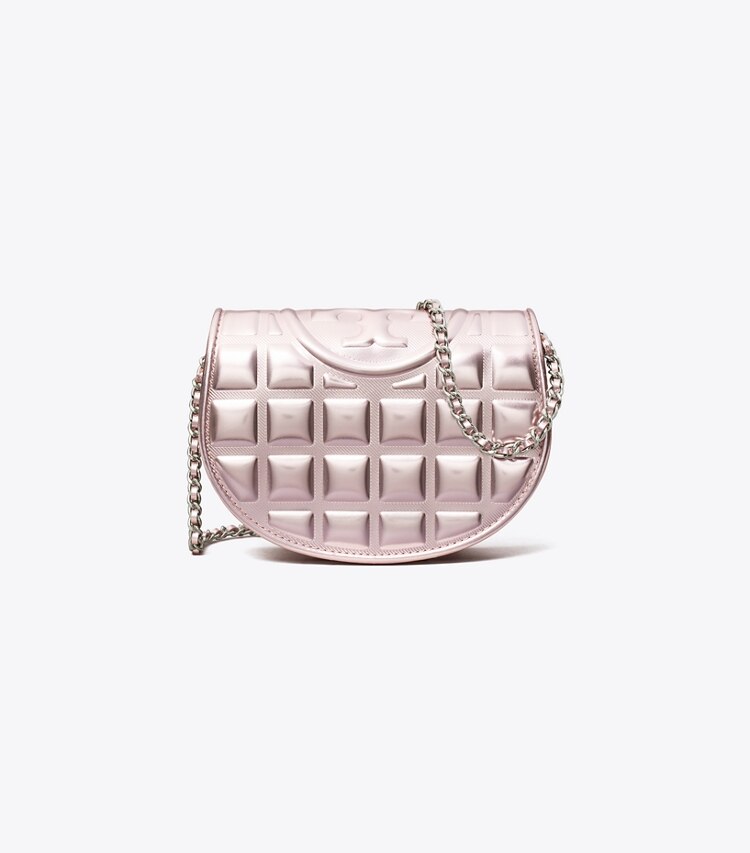 Tory Burch designer mini bags Mini Fleming Metallic Square Quilt Crossbody in Sparkle Pink front