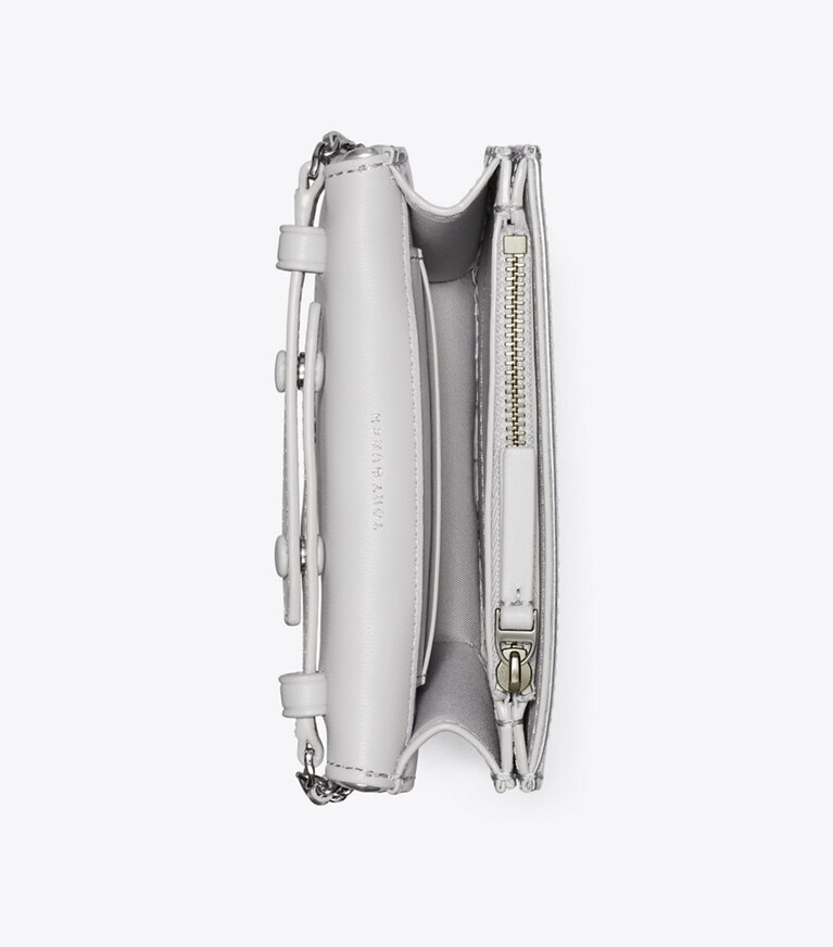 Tory Burch designer mini bags Mini Fleming Metallic Square Quilt Crossbody in Silver angle