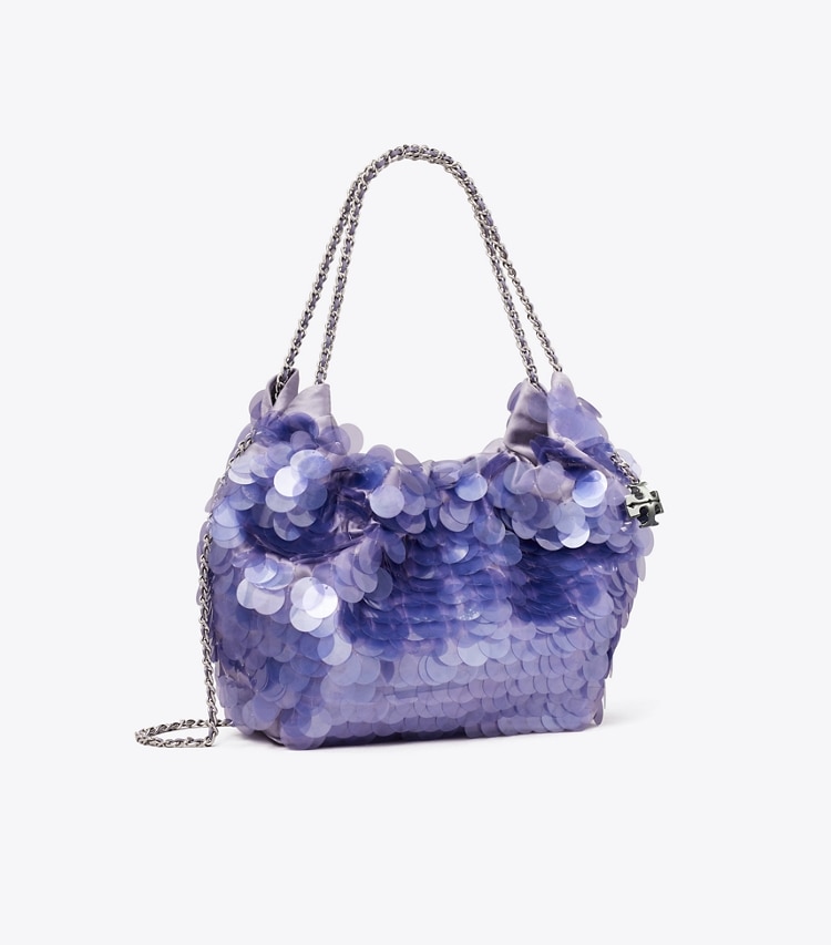 Tory Burch designer crossbody bags Mini Fleming Paillette Hobo Bag in Dark Lotus angle