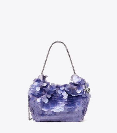 Tory Burch designer crossbody bags Mini Fleming Paillette Hobo Bag in Dark Lotus front