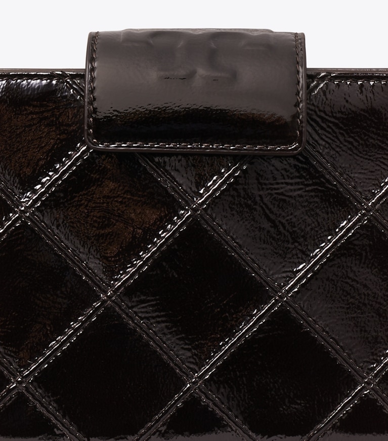 Tory Burch designer mini bags Mini Fleming Patent Crossbody in Deep Burgundy angle
