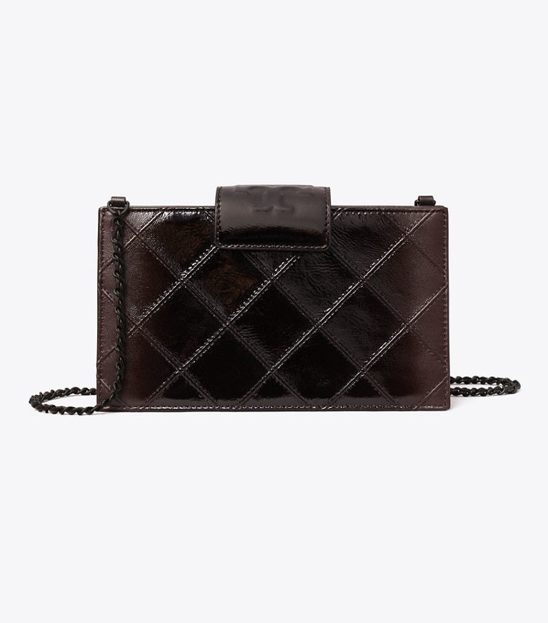 Tory Burch designer mini bags Mini Fleming Patent Crossbody in Deep Burgundy angle