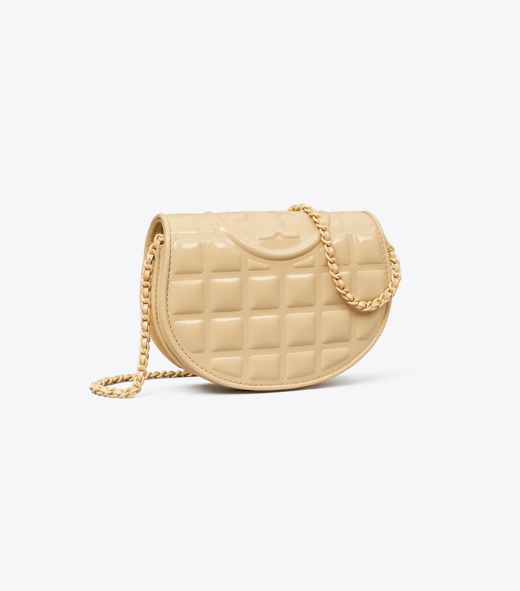 Tory Burch designer mini bags Mini Fleming Patent Square Quilt Crossbody in Vanilla Soft Serve angle