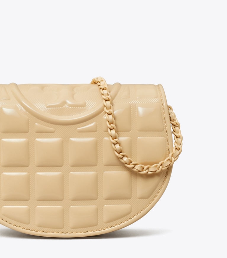 Tory Burch designer mini bags Mini Fleming Patent Square Quilt Crossbody in Vanilla Soft Serve angle