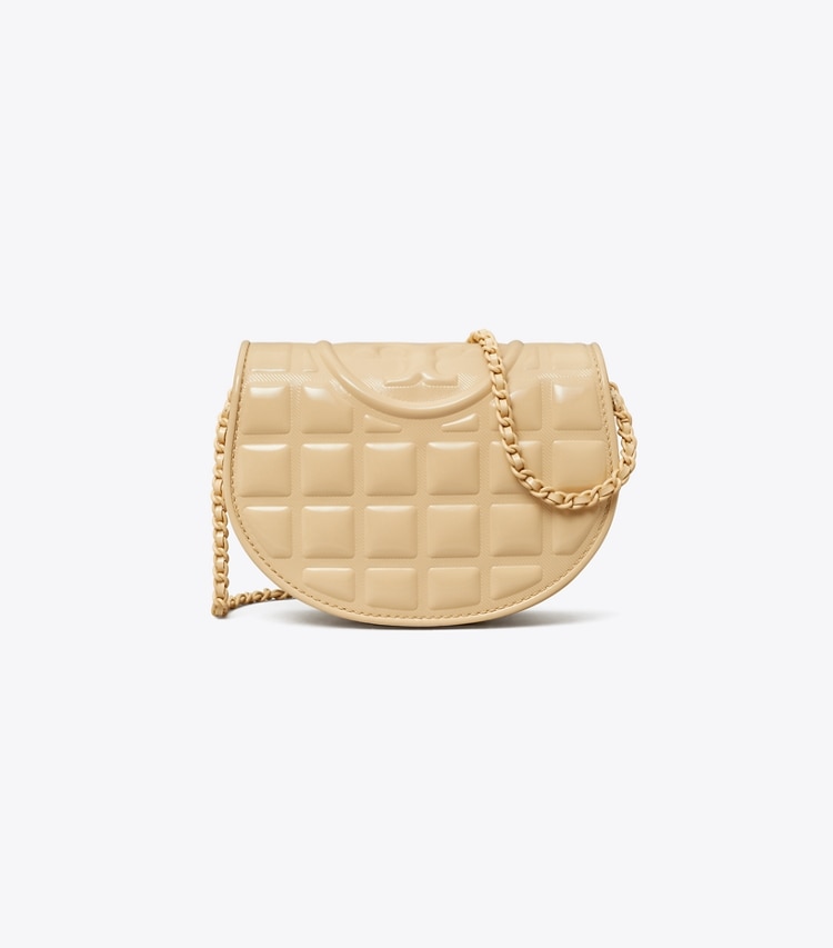 Tory Burch designer mini bags Mini Fleming Patent Square Quilt Crossbody in Vanilla Soft Serve front