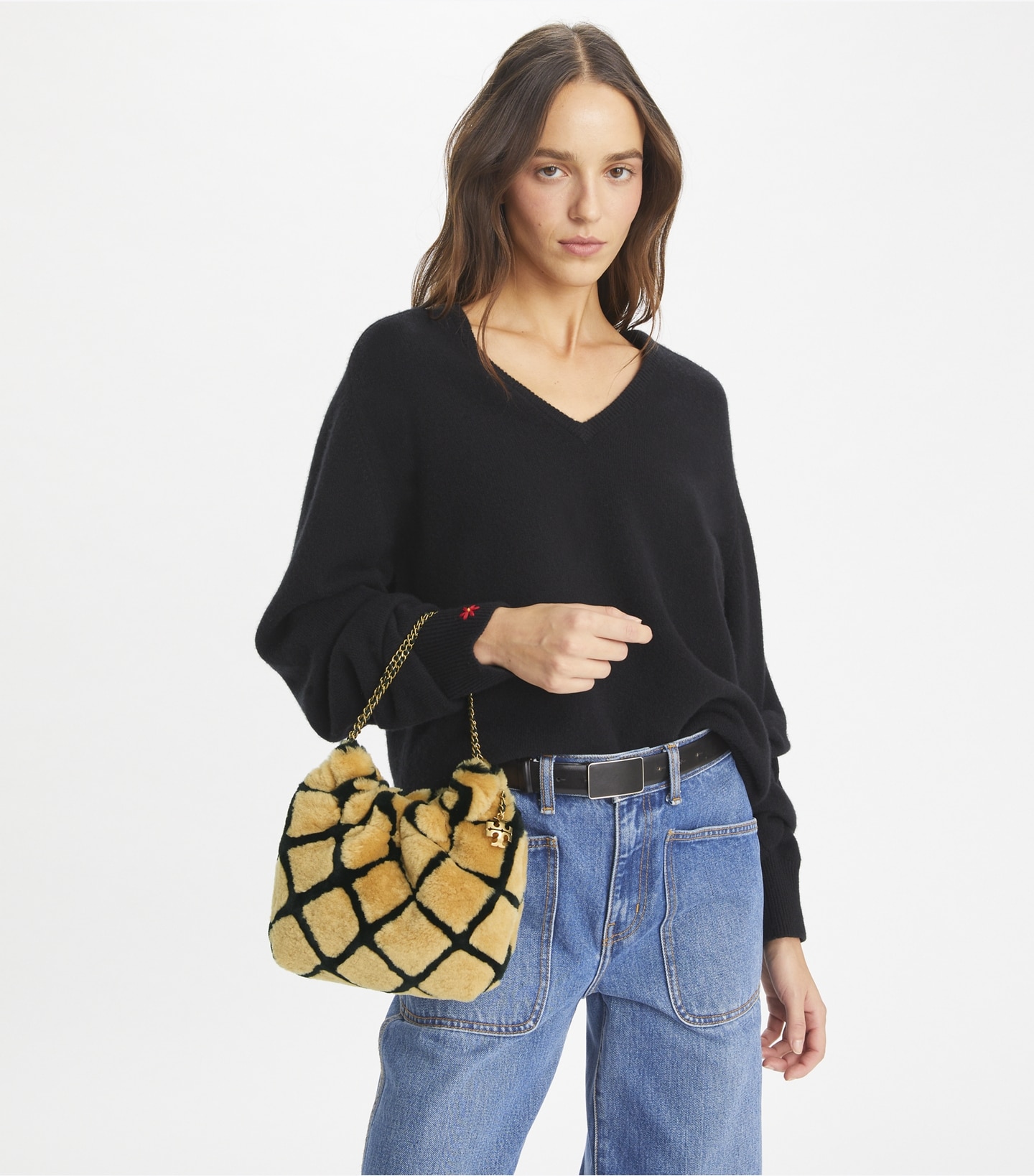 Mini Fleming Shearling Hobo Bag