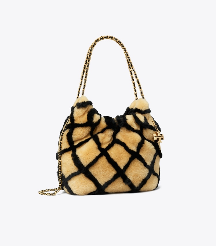 Tory Burch designer crossbody bags Mini Fleming Shearling Hobo Bag in Toffee angle