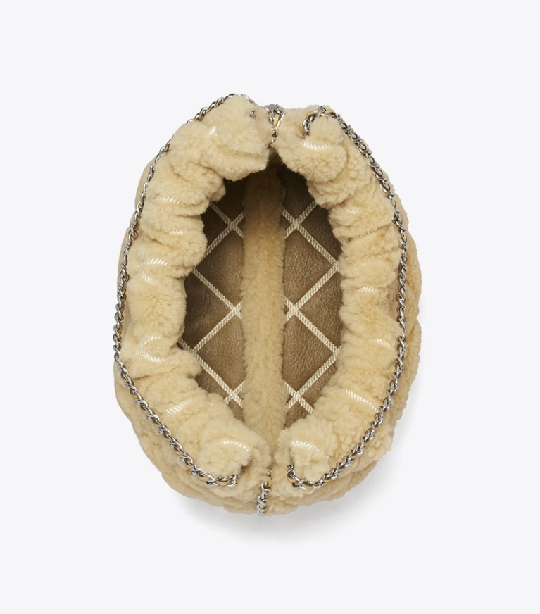 Tory Burch designer crossbody bags Mini Fleming Shearling Hobo Bag in Ivory angle