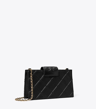 Tory Burch designer mini bags Mini Fleming Soft Chain Wallet in Black angle