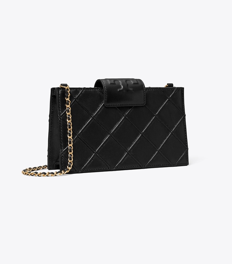 Tory Burch designer mini bags Mini Fleming Soft Chain Wallet in Black angle