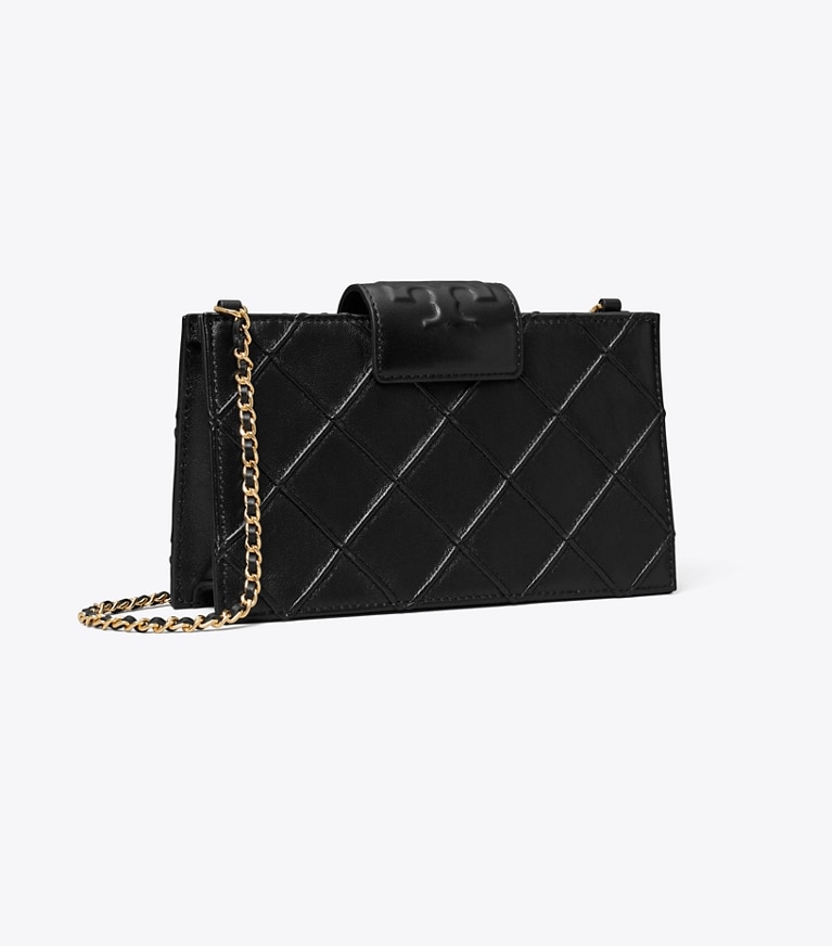 Tory Burch designer mini bags Mini Fleming Soft Chain Wallet in Black angle