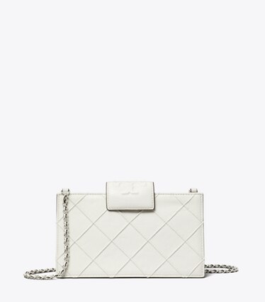 Tory Burch designer mini bags Mini Fleming Soft Chain Wallet in Blanc front