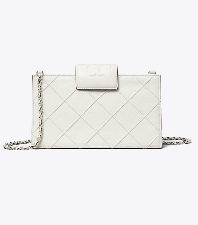 Tory Burch designer mini bags Mini Fleming Soft Chain Wallet in Blanc front
