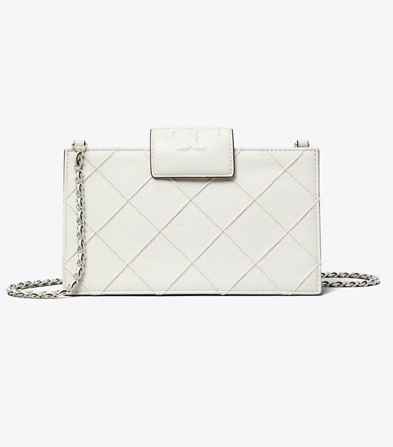 Tory Burch designer mini bags Mini Fleming Soft Chain Wallet in Blanc angle