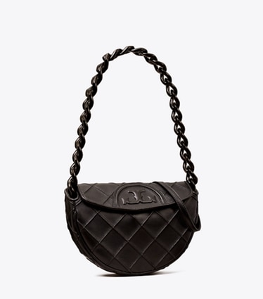 Tory Burch designer shoulder bags Mini Fleming Soft Crescent Bag in Black angle