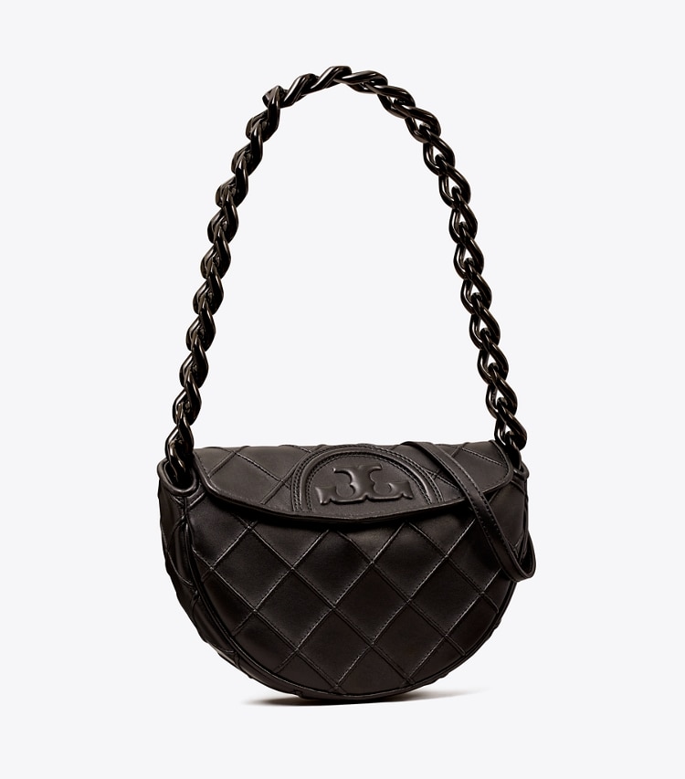 Tory Burch designer shoulder bags Mini Fleming Soft Crescent Bag in Black angle