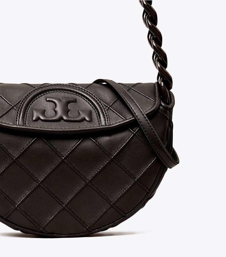 Tory Burch designer shoulder bags Mini Fleming Soft Crescent Bag in Black detail