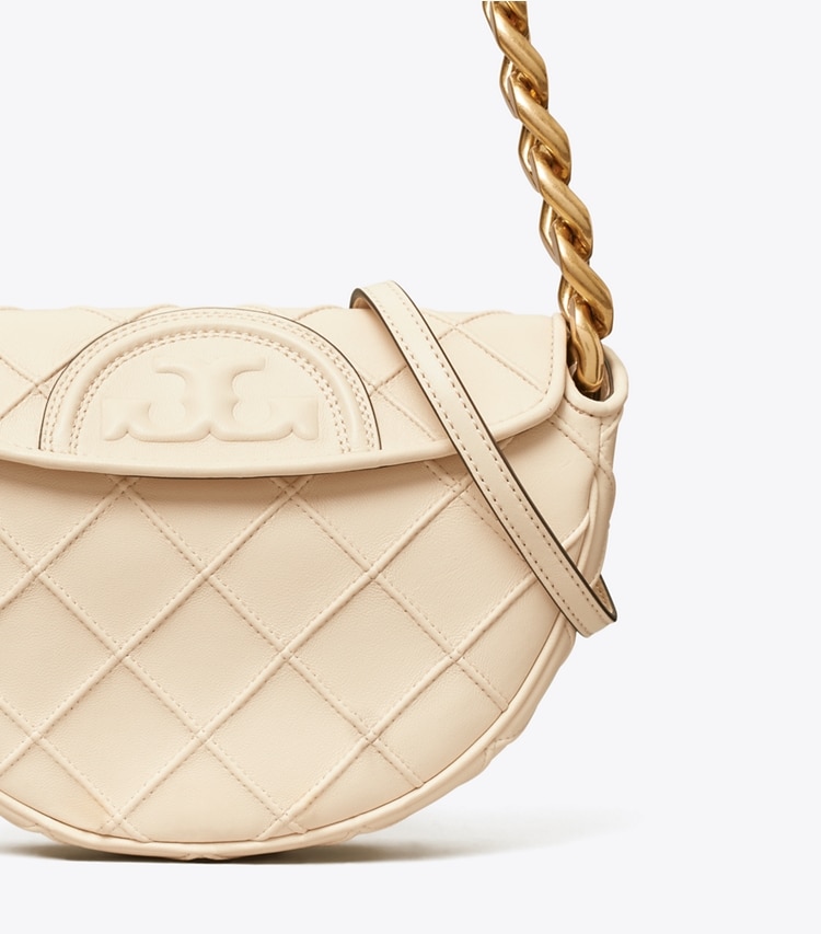 Tory Burch designer shoulder bags Mini Fleming Soft Crescent Bag in New Cream detail