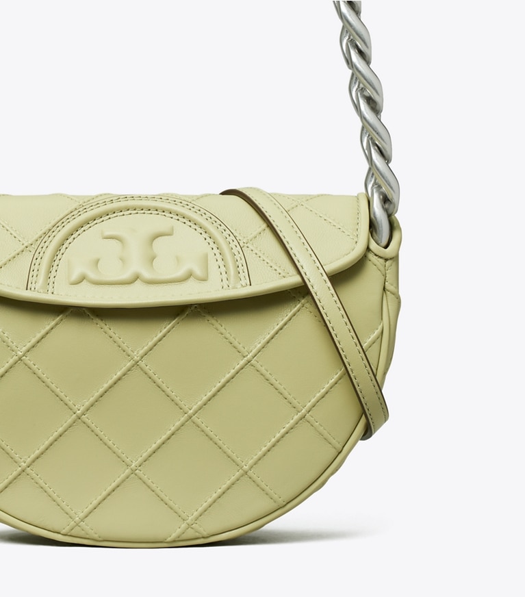Tory Burch designer shoulder bags Mini Fleming Soft Crescent Bag in Olive Sprig angle