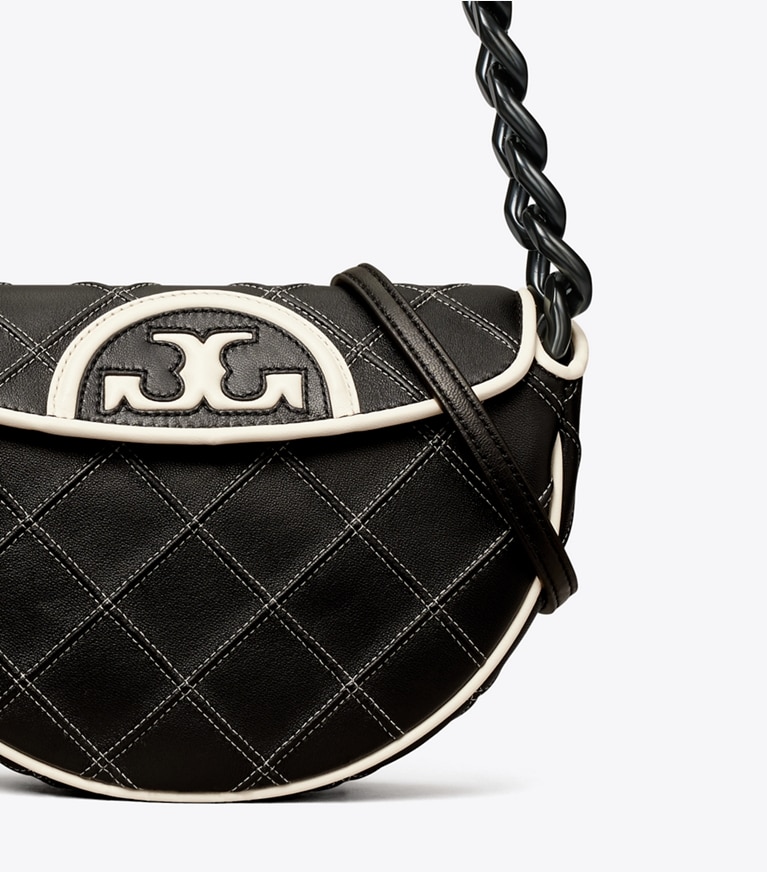 Tory Burch designer shoulder bags Mini Fleming Soft Crescent Bag in Black angle