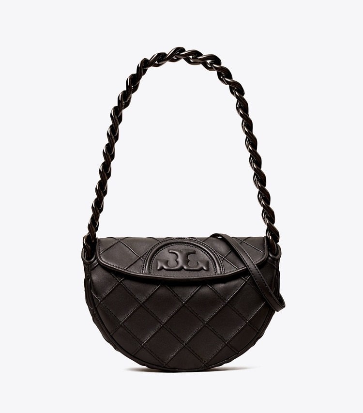Tory Burch designer shoulder bags Mini Fleming Soft Crescent Bag in Black front
