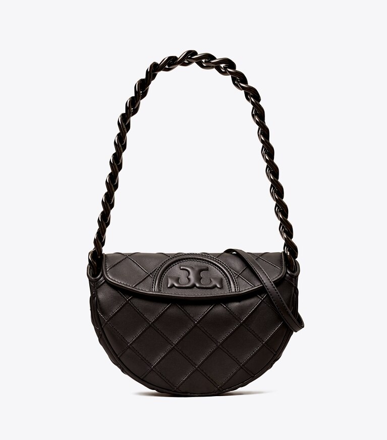 Tory Burch designer shoulder bags Mini Fleming Soft Crescent Bag in Black angle