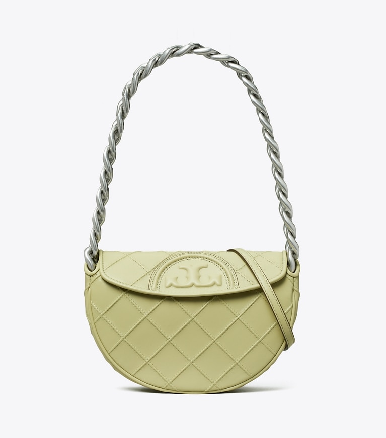 Tory Burch designer shoulder bags Mini Fleming Soft Crescent Bag in Olive Sprig angle