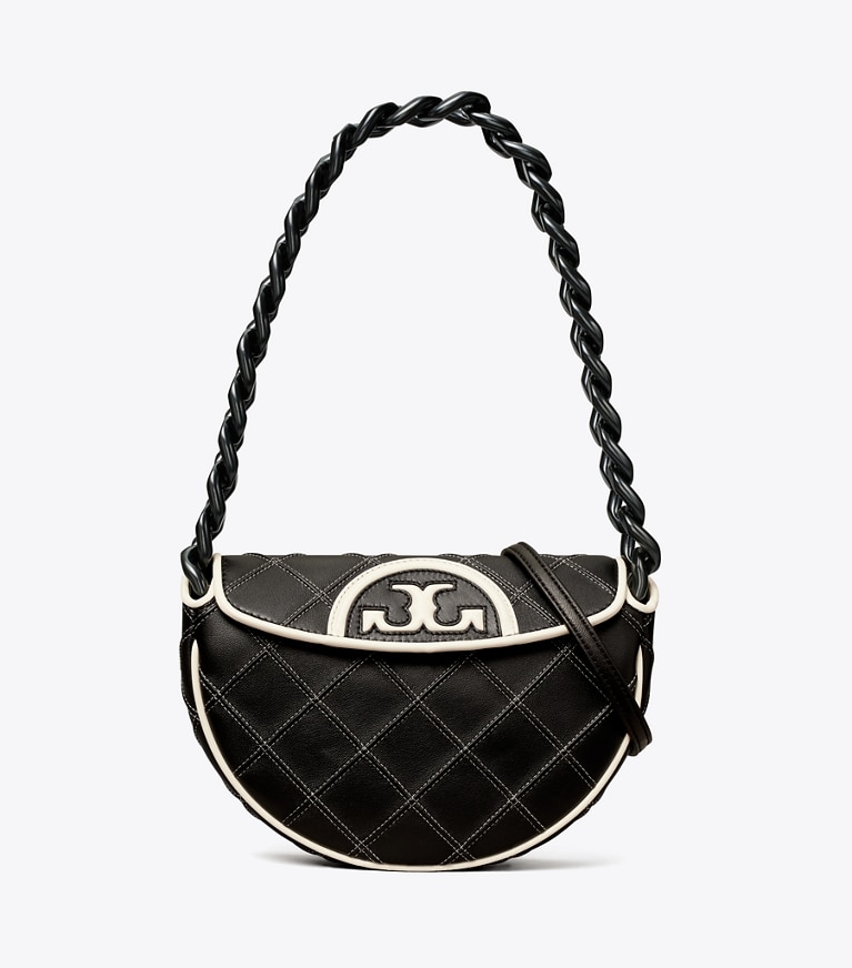 Tory Burch designer shoulder bags Mini Fleming Soft Crescent Bag in Black angle