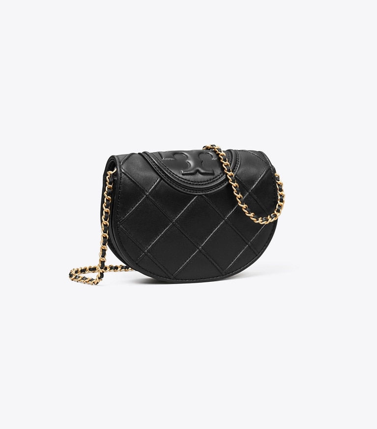 Tory Burch designer mini bags Mini Fleming Soft Crossbody in Black angle