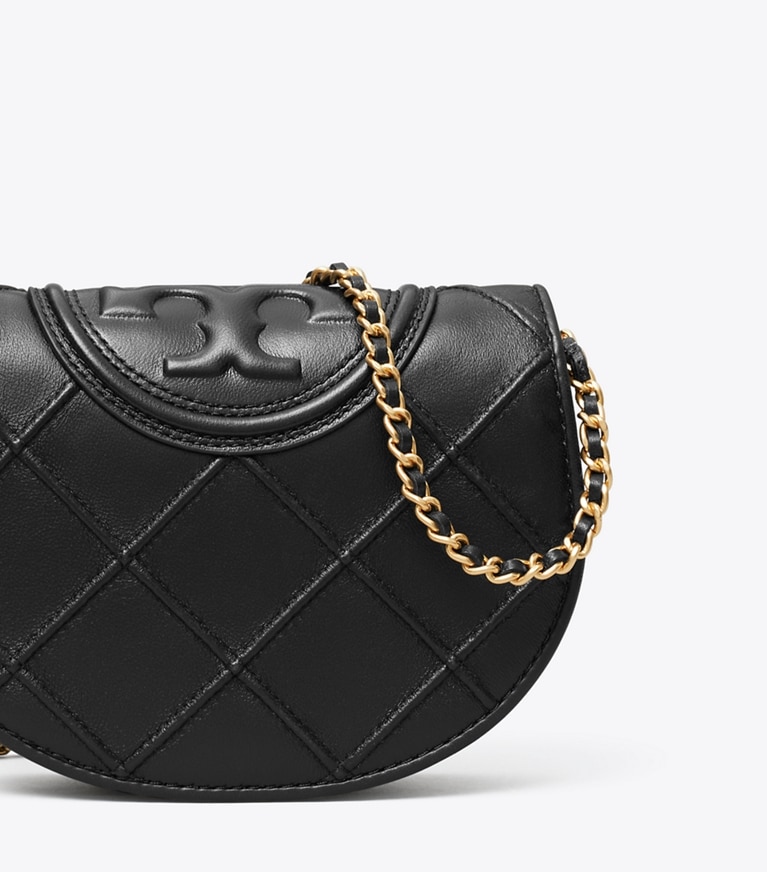 Tory Burch designer mini bags Mini Fleming Soft Crossbody in Black angle