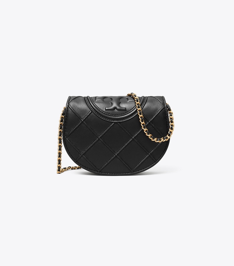 Tory Burch designer mini bags Mini Fleming Soft Crossbody in Black angle