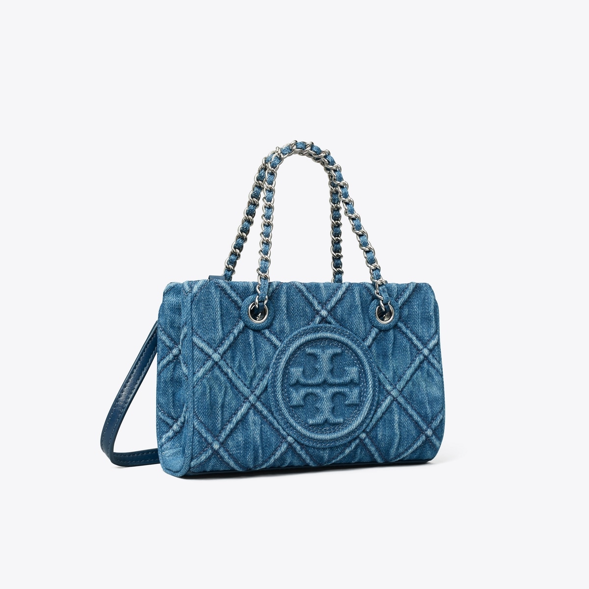 Mini Fleming Soft Denim Chain Tote in blue, size OS