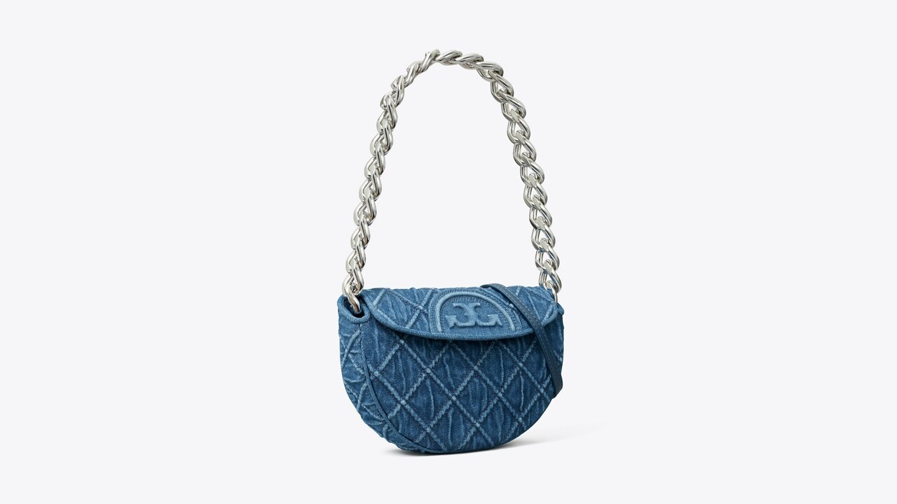 Mini Fleming Soft Denim Crescent Bag Womens Designer Shoulder Bags Tory Burch 6551