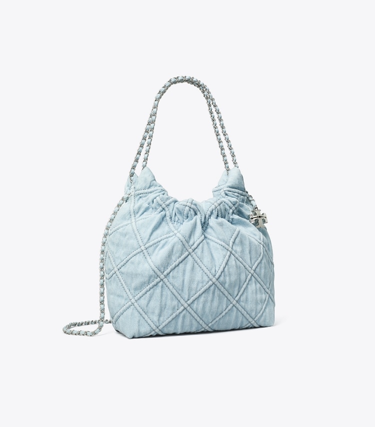 Tory Burch designer クロスボディバッグ フレミング ソフトデニム ミニホーボーバッグ in Seltzer angle