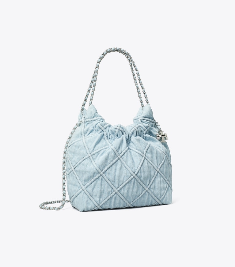 Tory Burch designer クロスボディバッグ フレミング ソフトデニム ミニホーボーバッグ in Seltzer angle