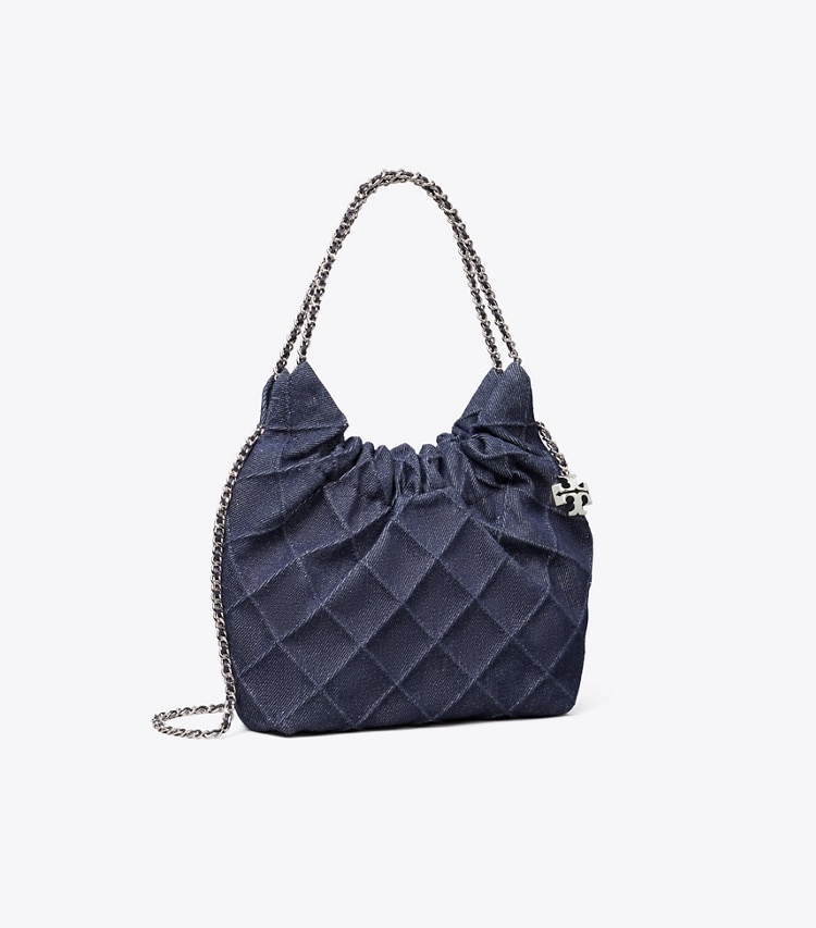 Tory Burch designer クロスボディバッグ フレミング ソフトデニム ミニホーボーバッグ in Blue angle