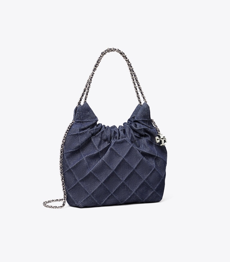 Tory Burch designer クロスボディバッグ フレミング ソフトデニム ミニホーボーバッグ in Blue angle