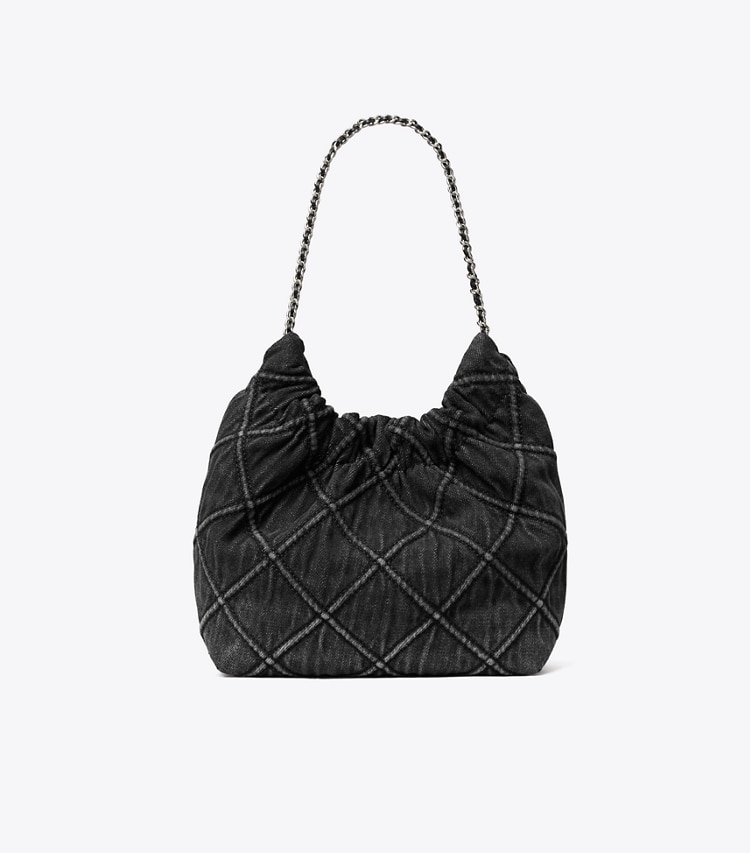 Tory Burch designer crossbody bags Mini Fleming Soft Denim Hobo Bag in Black back