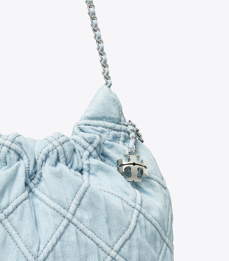Tory Burch designer クロスボディバッグ フレミング ソフトデニム ミニホーボーバッグ in Seltzer angle