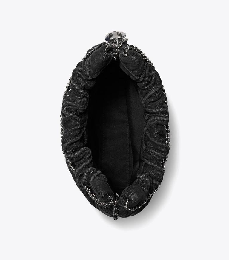 Tory Burch designer crossbody bags Mini Fleming Soft Denim Hobo Bag in Black overhead