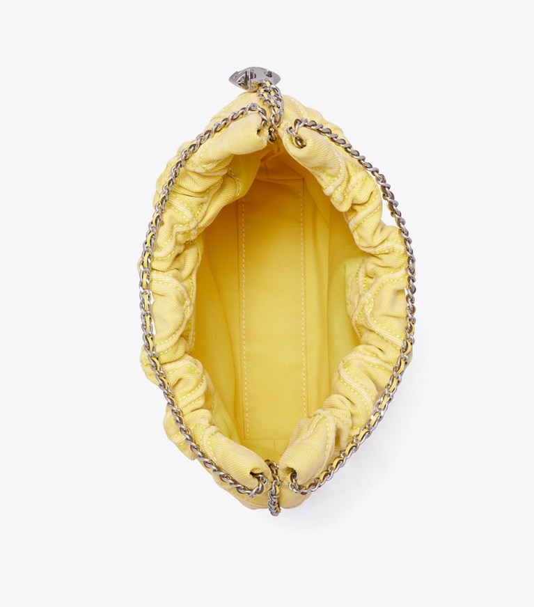 Tory Burch designer crossbody bags Mini Fleming Soft Denim Hobo Bag in Yellow overhead