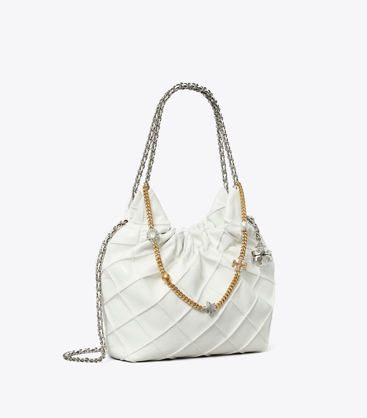 Tory Burch designer crossbody bags Mini Fleming Soft Distressed Hobo Bag in Blanc angle