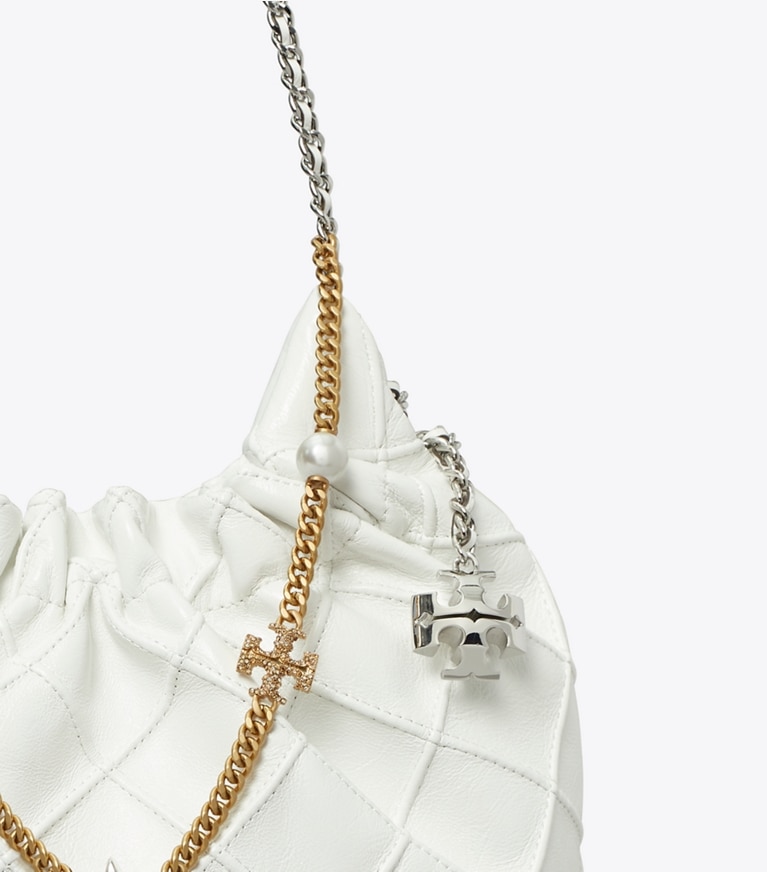 Tory Burch designer crossbody bags Mini Fleming Soft Distressed Hobo Bag in Blanc angle