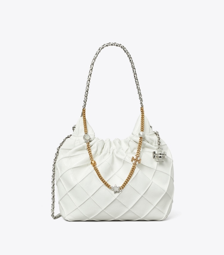 Tory Burch designer crossbody bags Mini Fleming Soft Distressed Hobo Bag in Blanc front