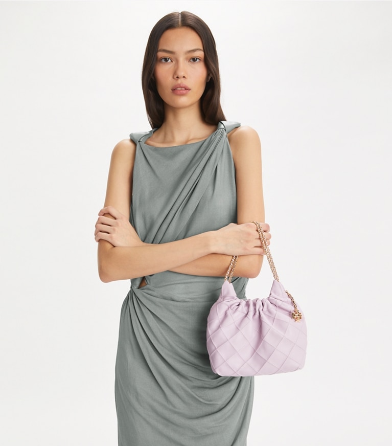 Tory Burch designer crossbody bags Mini Fleming Soft Hobo Bag in Pale Purple angle